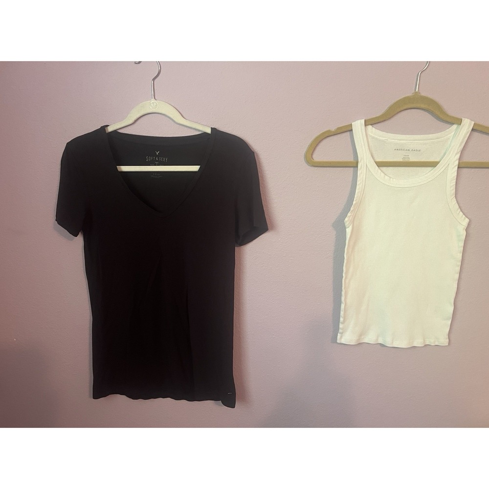 Soft & Sexy Black V-Neck Tee American Eagle Tank Top Lot Size Small
